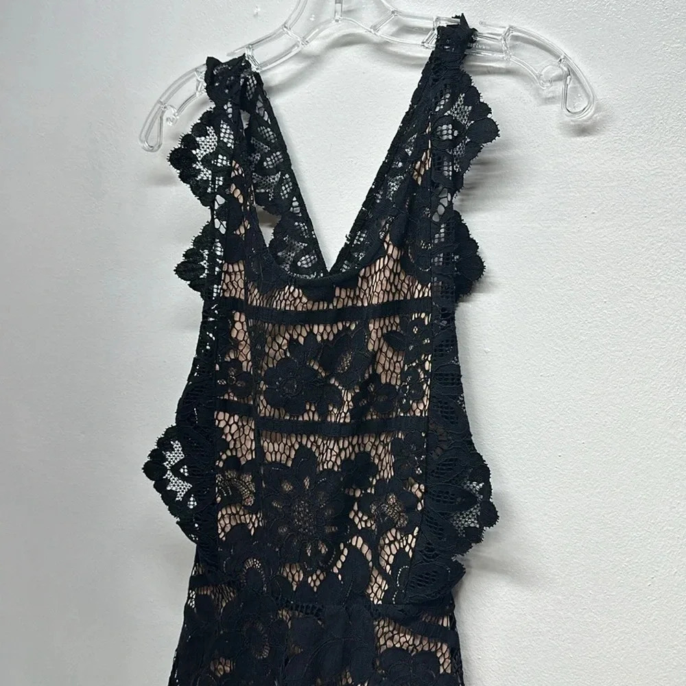 For Love & Lemons Gianna Apron Mini Dress Floral Lace Sleeveless Open Black XS - Picture 5 of 13